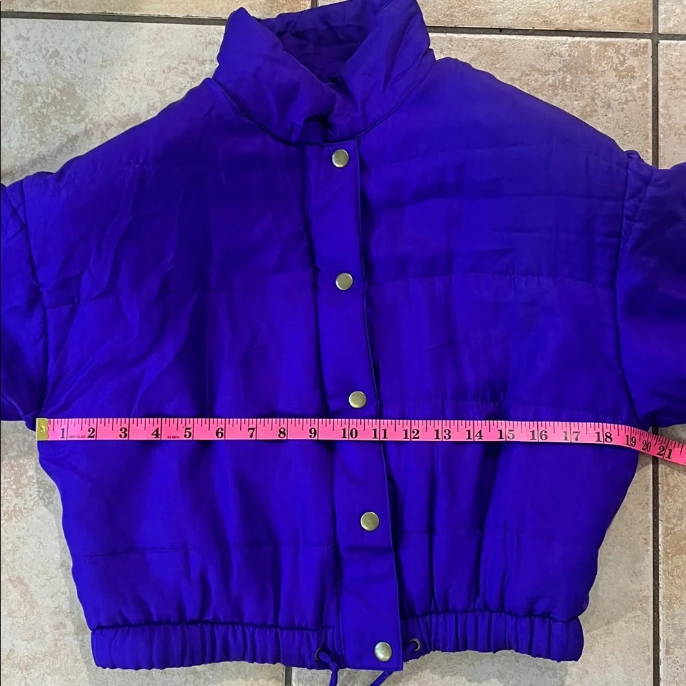 Vintage Womens Brass Plum 100% SILK Royal Purple Puffer Jacket Lime Lining, Sz P